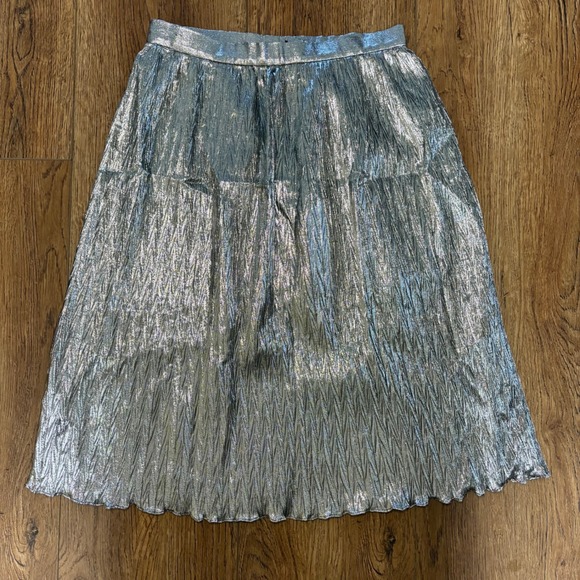 Evan-Picone Dresses & Skirts - VTG 80s Evan Picone Silver Metallic Crinkle Pleated Midi Skirt ILGWU Made in USA